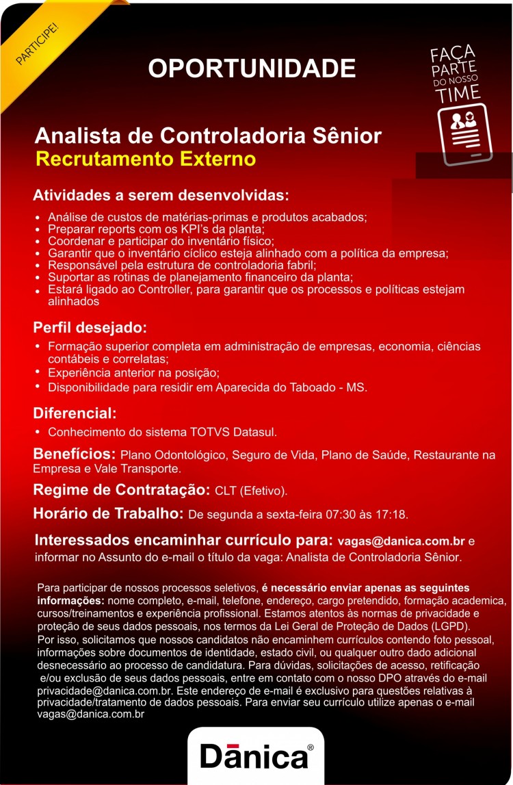 Analista Controladoria Senior